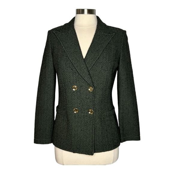 St John Blazer Green Black Jacket Textured Double Breasted Wool Blend Size 6 - Picture 1 of 12